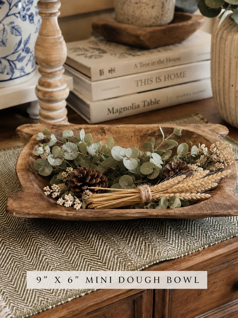 Mini Dough Bowl in Natural Wood Tone - Rustic Home Accent 9x6